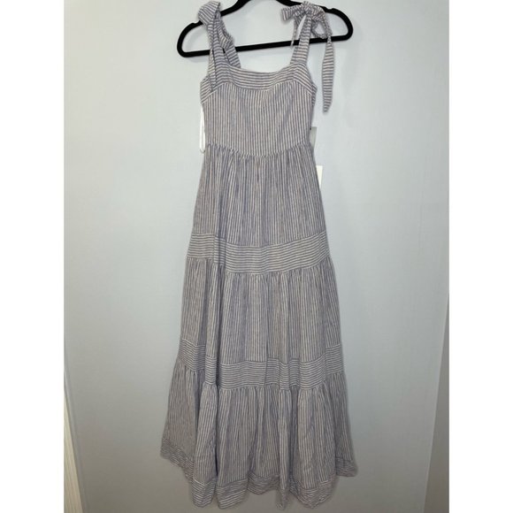 Lulu’s Golden Days Blue Striped Tie-Strap Maxi Dress - Picture 2 of 16